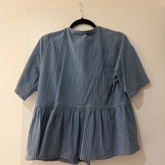 GANNI Light Stripe Denim Peplum Blouse - Picture 3 of 3